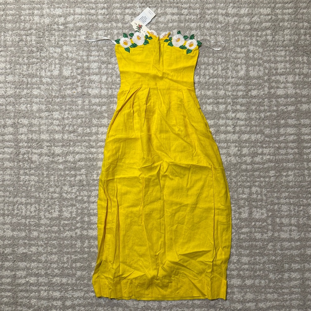 Fanm Mon Yellow Strapless Dress with Floral Accents - Picture 5 of 5